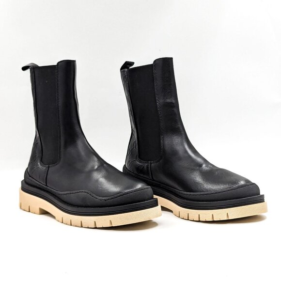 Valentino Women Rossella Black Cream Leather Chelsea Ankle Boots size 9.5 - Picture 1 of 11